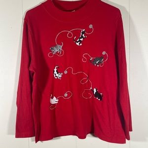 Vintage embroidered cats playing with yarn shirt size medium petite‎